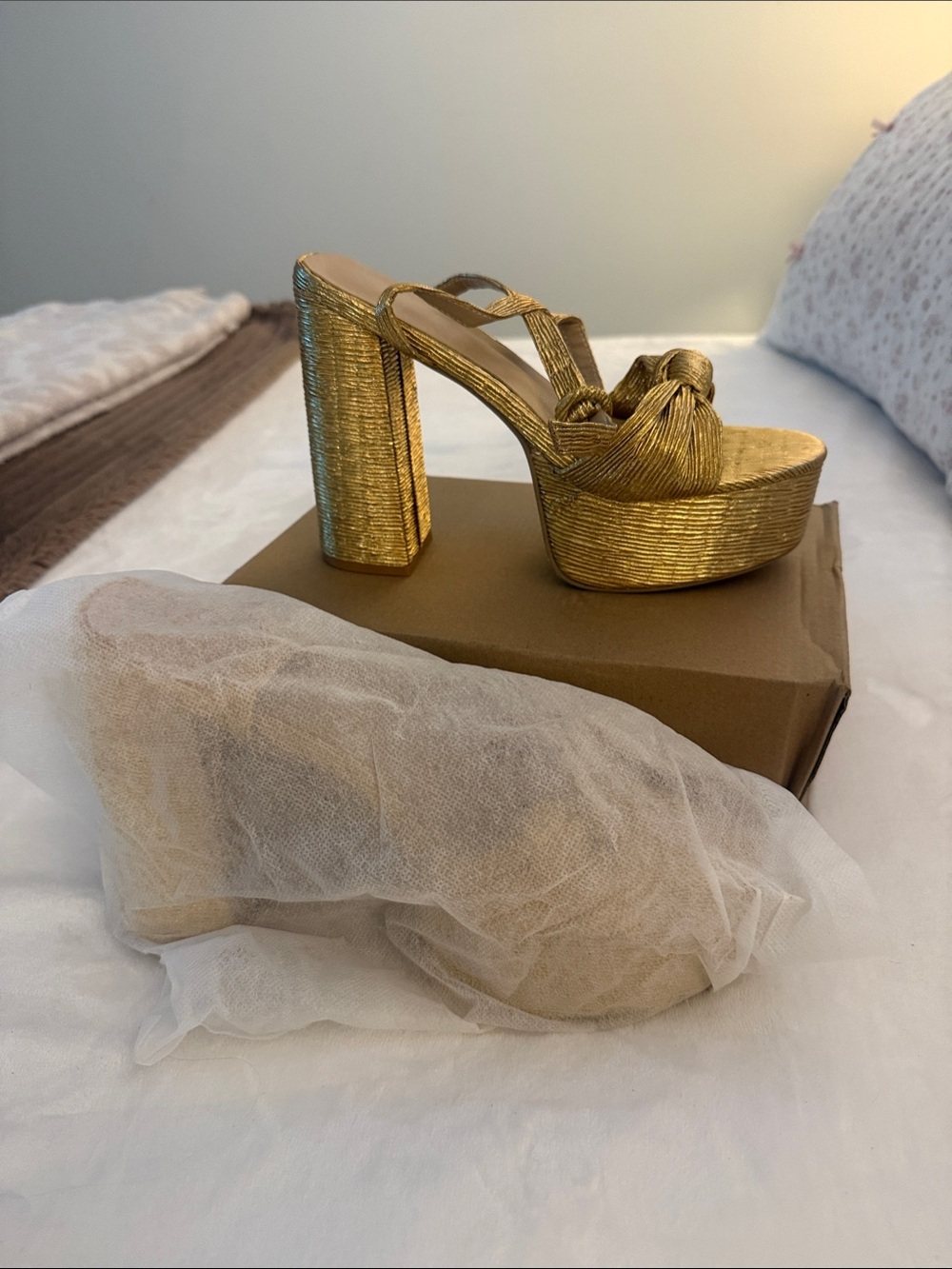 Gold Platform Knot-Front High Heel Sandals